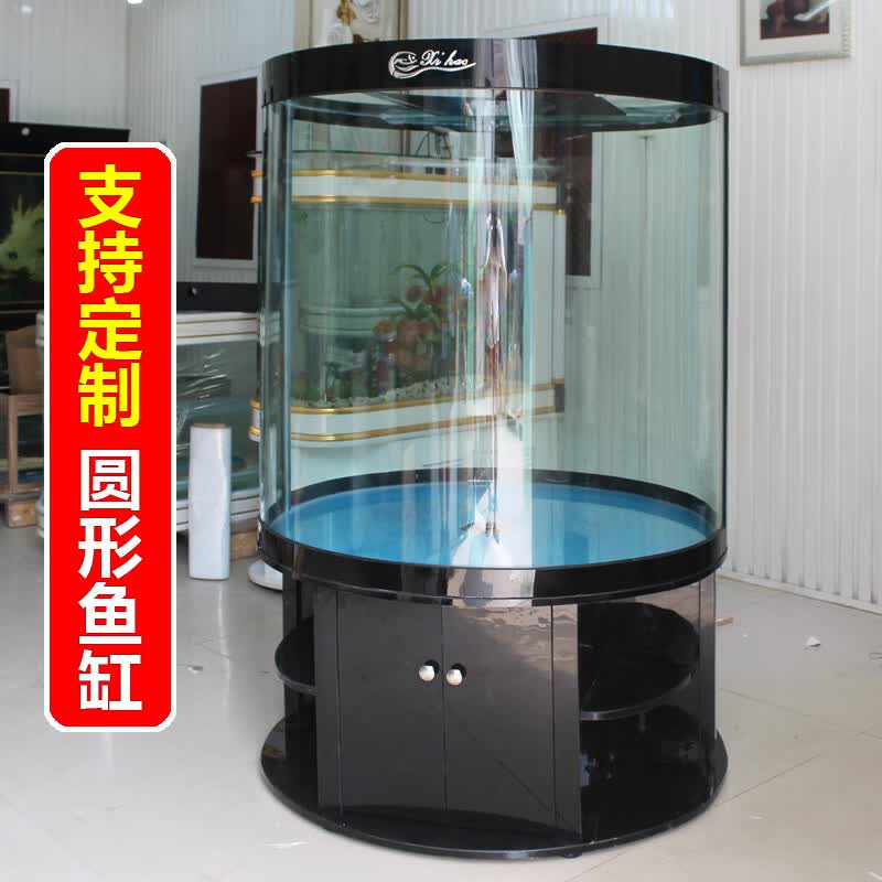 喜灝（xihao）圓形魚缸客廳家用水族箱玻璃生態(tài)中大型弧形圓柱1米底濾魚缸 150x150x180-cm底部過濾