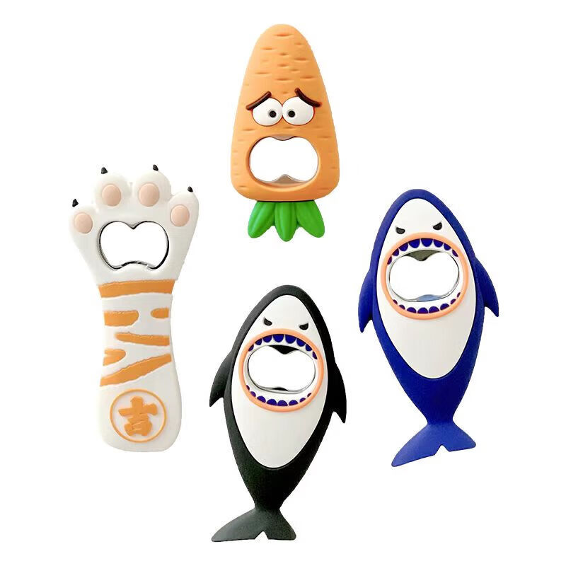 卡通猫爪开瓶器啤酒起子启瓶器胖爪子PVC磁吸冰箱贴l来图打样批量 橙色 蓝鲨鱼