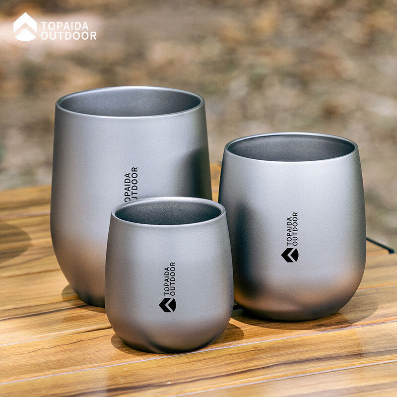 纯钛水杯鹅蛋杯咖啡杯户外露营双层防烫钛合金钛杯功夫茶杯主人杯 120+260+400ml鹅蛋杯各1个