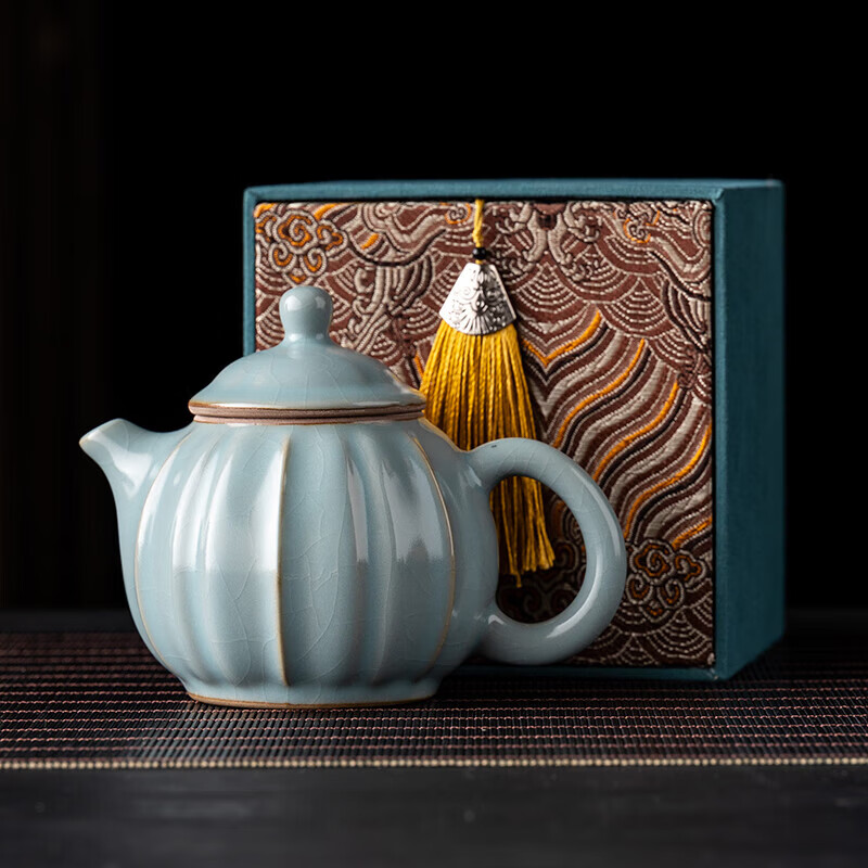 韵化汝窑西施壶高颜值茶壶办公室简约泡茶壶公司商务活动伴手礼 天青花瓣茶壶+流苏礼盒 京东折扣/优惠券