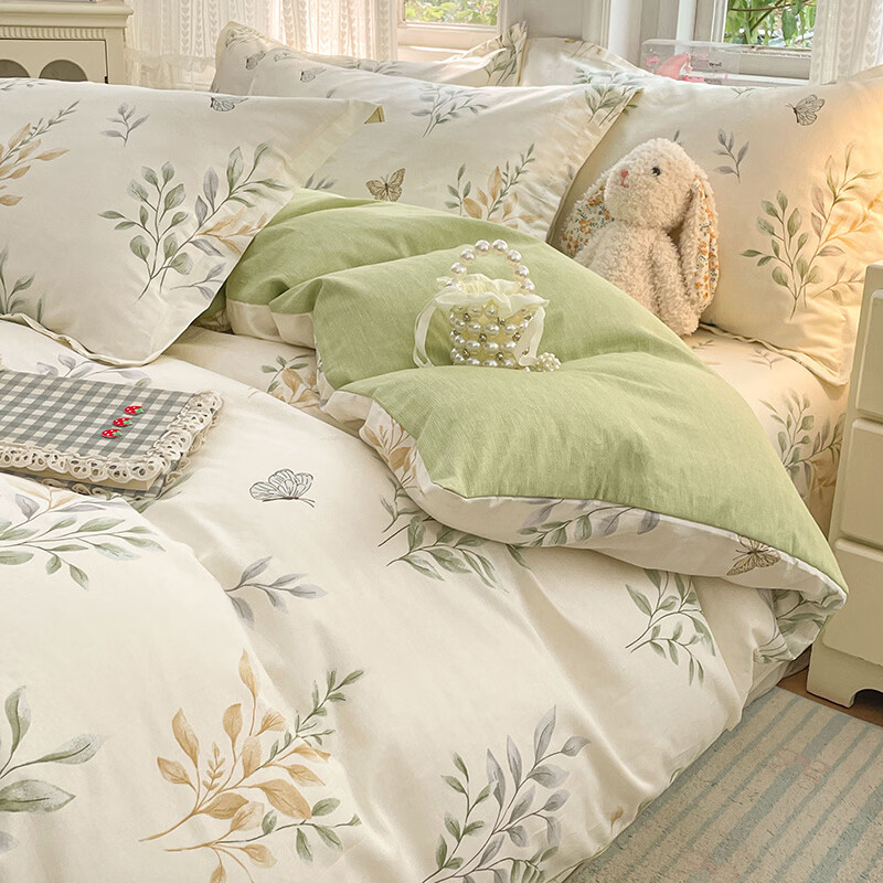 水星系列家纺家纺四件套纯棉儿童卡通床单被套三件套加厚床笠款床上用品四件套 香草之恋 1.8 床单款 四件套-被套180*200