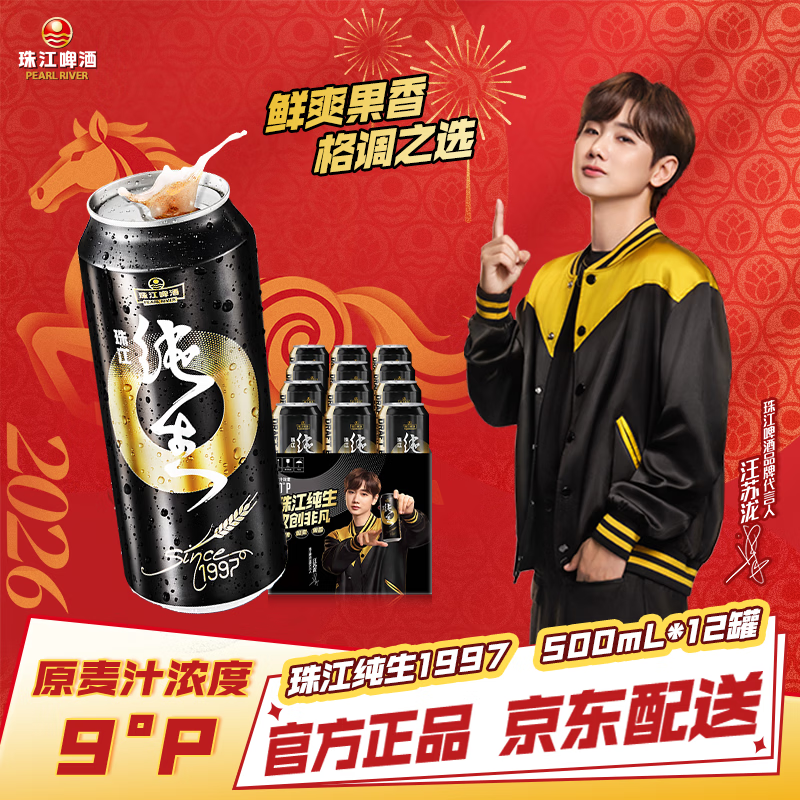 珠江啤酒9°P 珠江97纯生 500mL 12罐 整箱装 京东自营