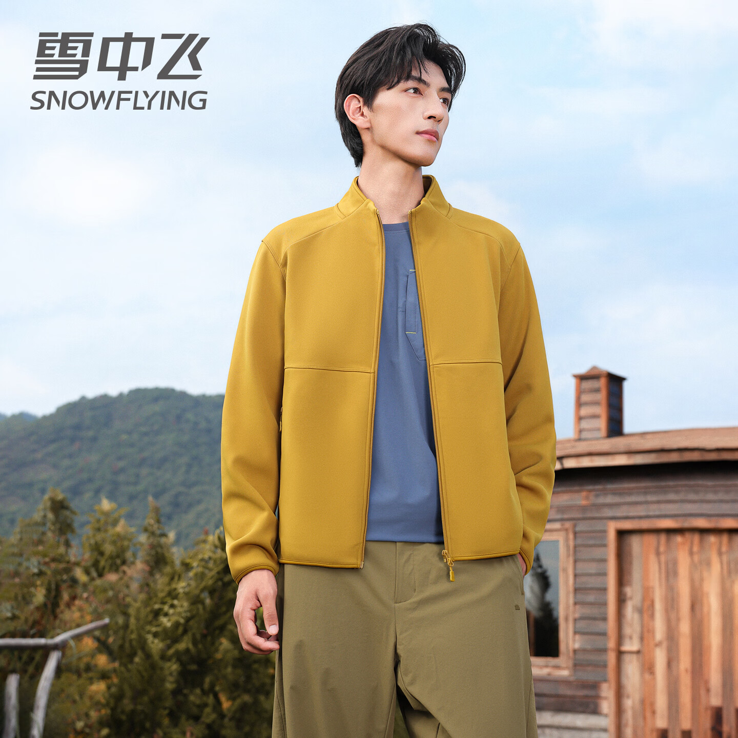 雪中飞内胆抓绒衣男士2026年新款立领摇粒绒外套保暖休闲春季软壳衣夹克 柑橘黄 M 170