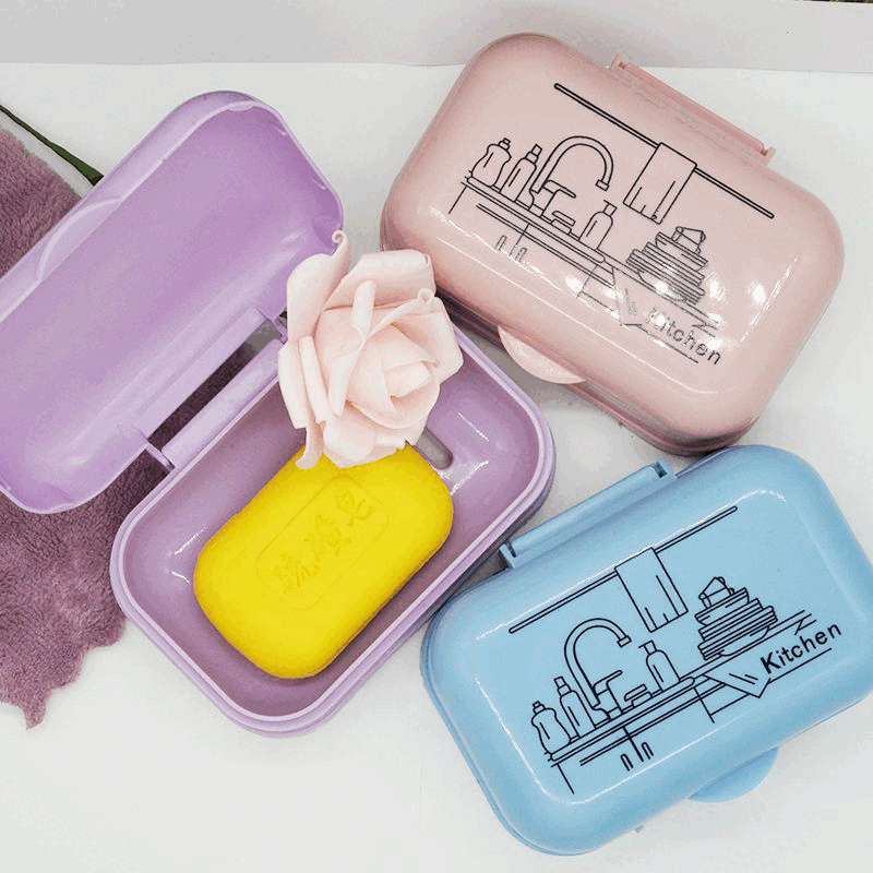 【工厂发货】家用免打孔肥皂盒学生宿舍卫生间肥皂盒架带盖大号沥 皂盒 紫色1个