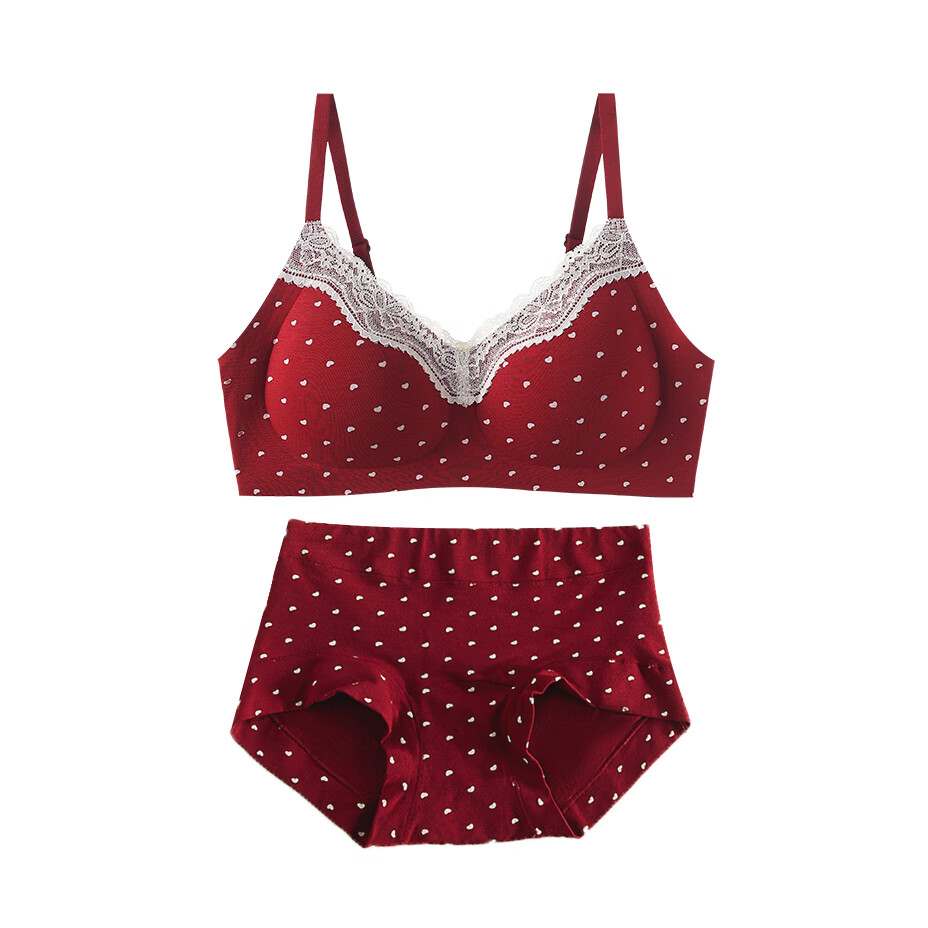 都市丽人马年本命年女士内衣套装蕾丝花边红色内衣内裤女无痕文胸美背胸罩 本命年内衣女套装红色内衣女 L (建议90-105斤）