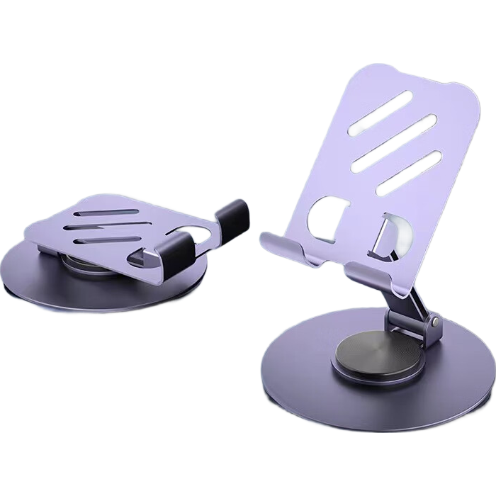 【全金属】360度旋转手机支架机械折叠桌面平板通用追剧懒人直播便携 特惠款-斜线镂空紫【全金属】360°旋转折叠