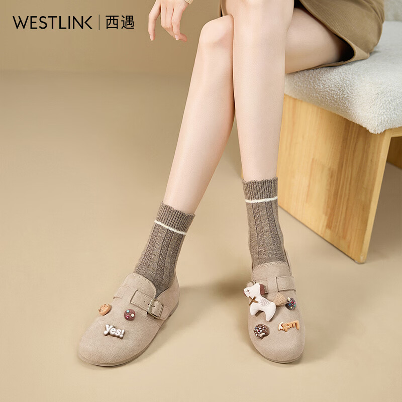 西遇(Westlink)马上有钱勃肯鞋女2026春季新款全包厚底增高单鞋卡通休闲鞋子 卡色 预售20天 37 (235)