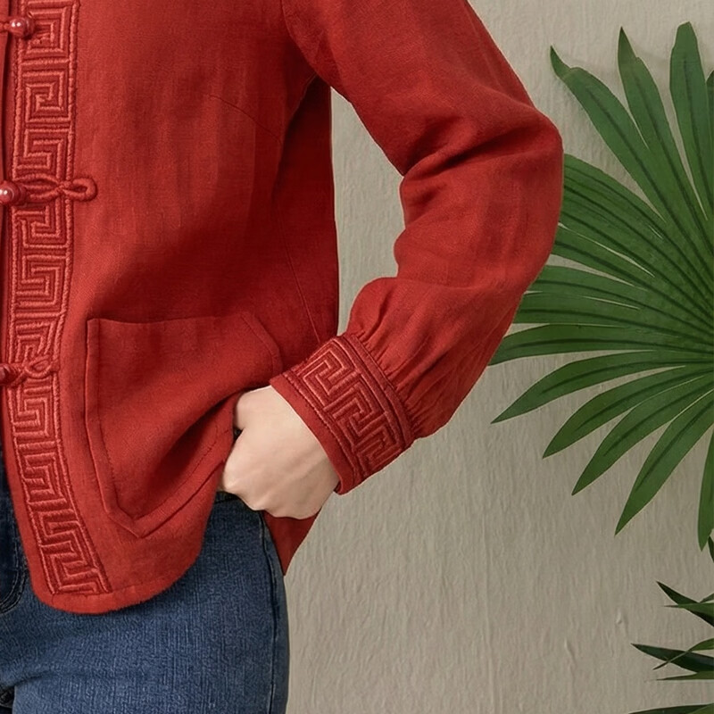 子牧棉麻2025秋装 女小香风针织外套新中式国风盘扣上衣开衫5589 米白色 均码 (建议95-140斤)