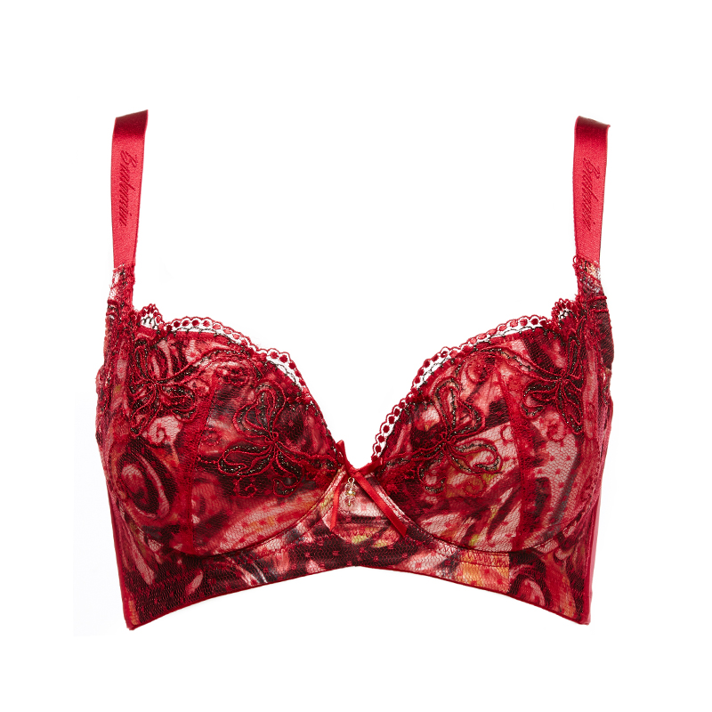 贝佳人聚拢调整型薄款蕾丝刺绣文胸红色性感女士内衣大码胸罩上托 酒