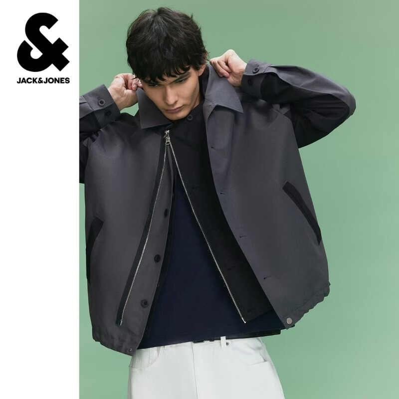 杰克·琼斯（JACK&amp;JONES）男装春季新款商务休闲通勤假两件宽松翻领行政夹克外套226121038 E02深灰色 常规 L （180）