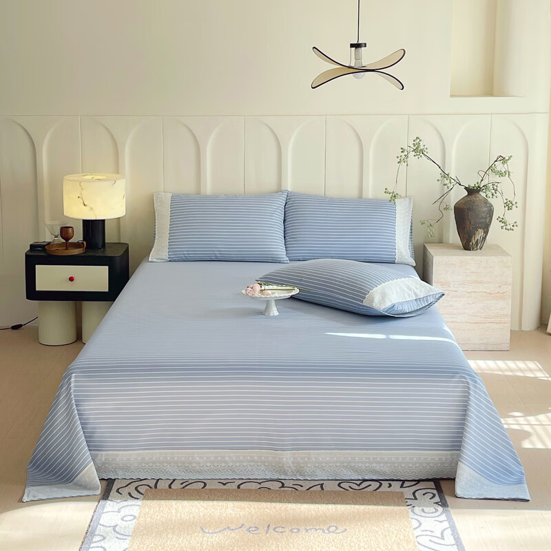 ROLAND LIVE全棉花边老粗布单床单A类单双人床床罩床单单件学生宿舍被单 CW 全棉老粗布床单-花边-细川聚 单床单160*230cm