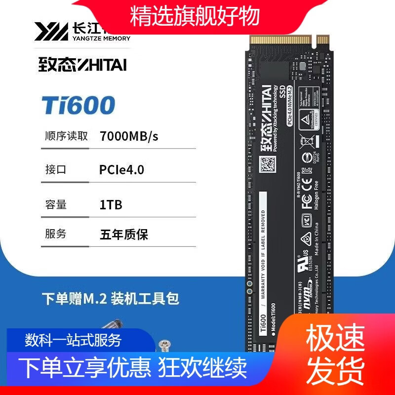 致态（ZhiTai）致态ZhiTaiTiPlus7100/Ti6001TB/2TBM.2电脑SSm2固态硬盘 致态Ti6001TB 1TB