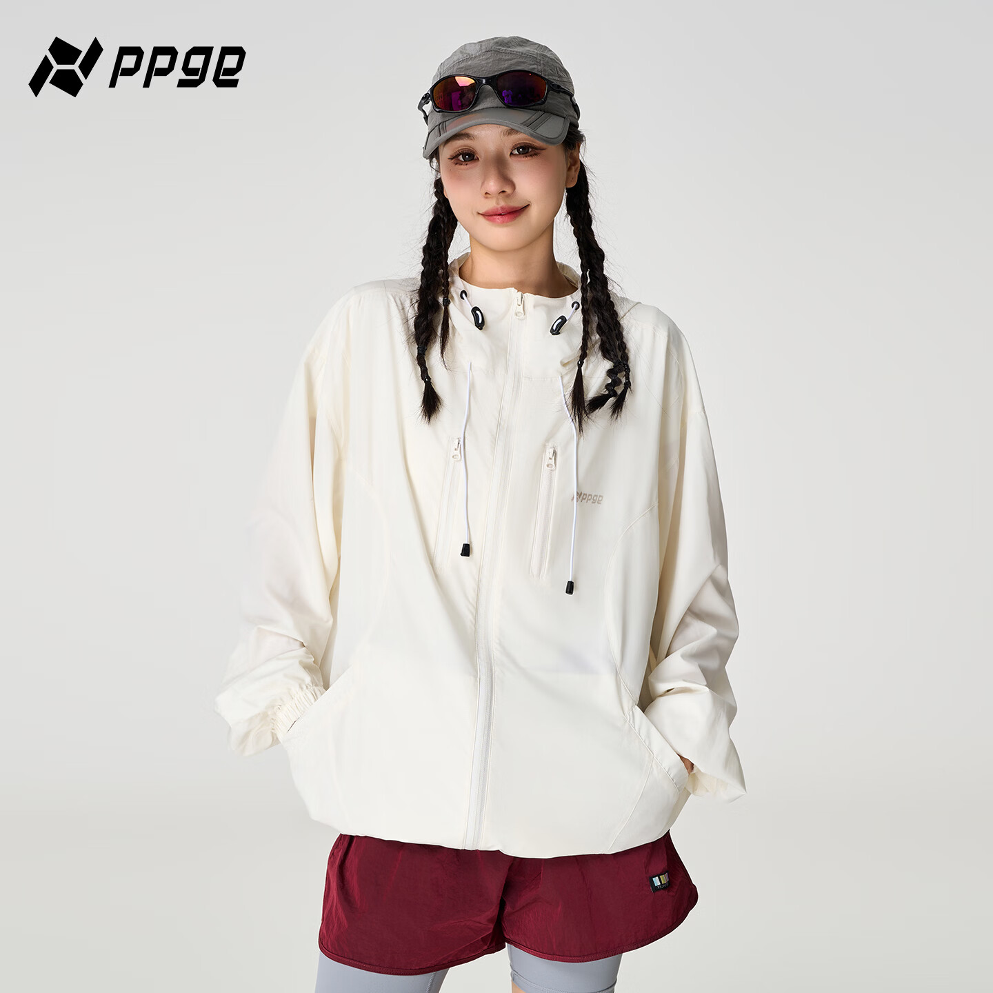 PPGE防晒衣UPF100+防紫外线透气凉感轻薄连帽衣服男女同款防晒外套 流云白 S