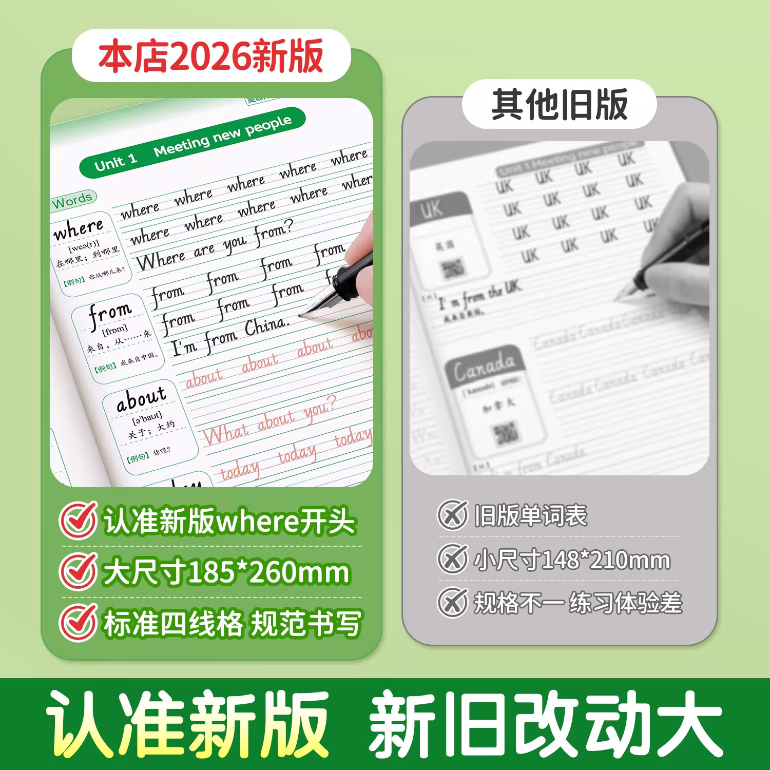 汉状元三年级英语字帖人教版PEP教材同步四五六年级英语练字帖小学生国标体上下册英文字母练字本描红本 四年级下册英语字帖（送默写本）