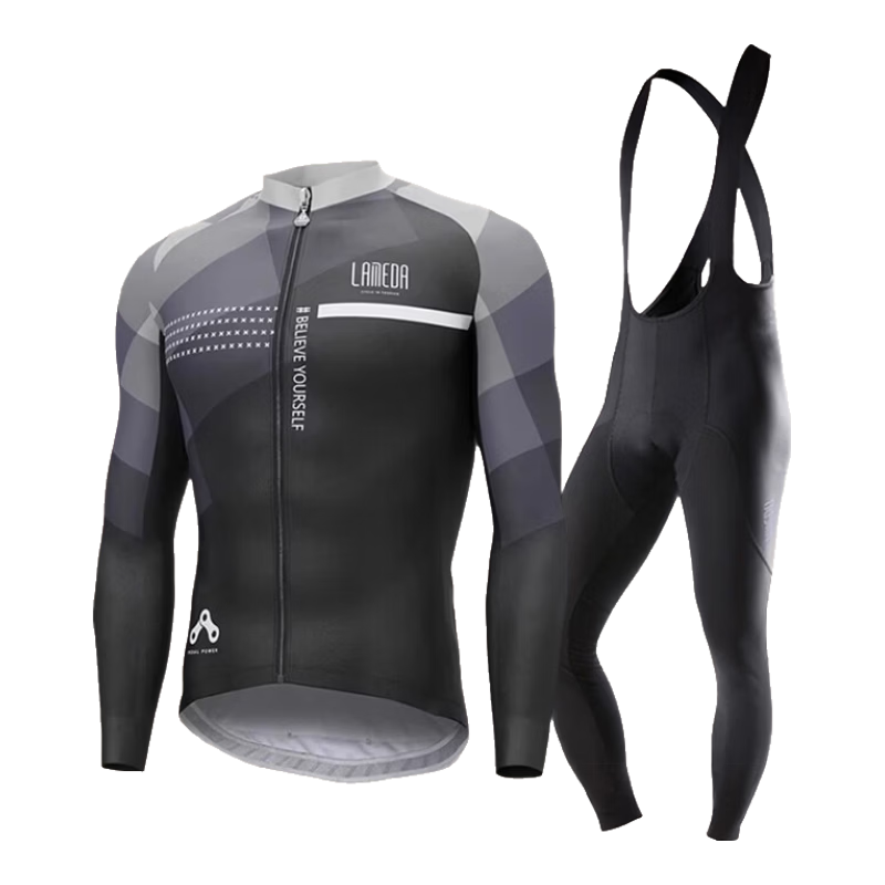 蘭帕達(dá)5~10°秋冬騎行服男公路自行車騎行長(zhǎng)袖上衣防風(fēng)抓絨保暖外套靜寂 靜寂外套+銳勁防風(fēng)抓絨背帶長(zhǎng)褲 M （100-119斤）