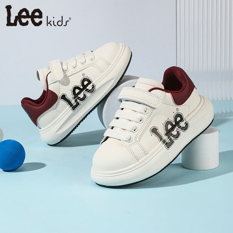 Lee童鞋春季新款儿童跑步鞋女童百搭休闲运动鞋小白板鞋男大童 米红 35 【建议脚长210mm】