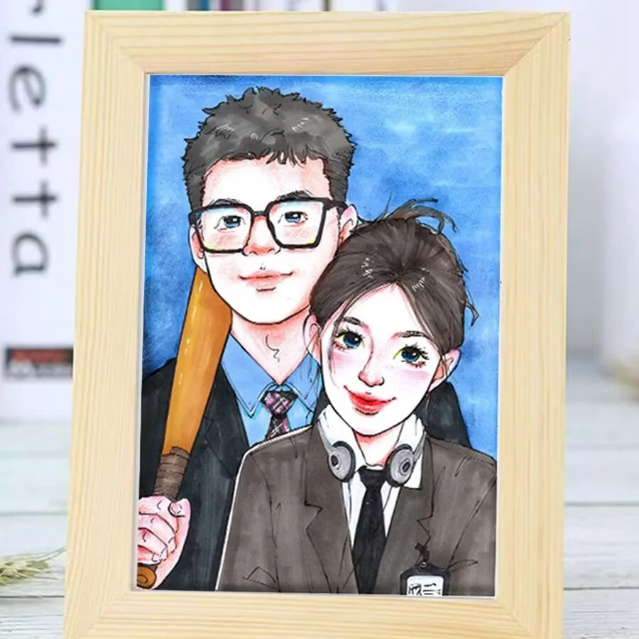 似颜绘写实肖像漫画情人节教师节礼物真人手绘照片转卡通夸张 先咨询后下单不要先拍看人数定价