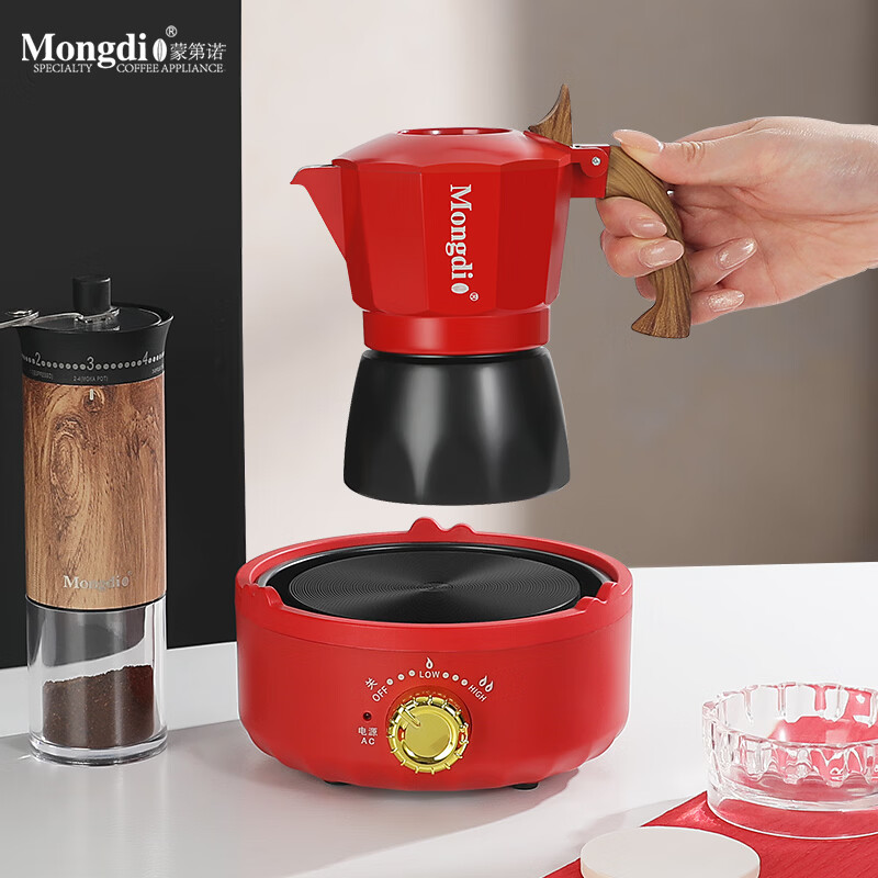 Mongdio摩卡壶套装礼盒装意式浓缩煮咖啡机节日礼品生日礼物商务礼盒 摩卡壶礼盒12件套白色-意式咖啡豆200g