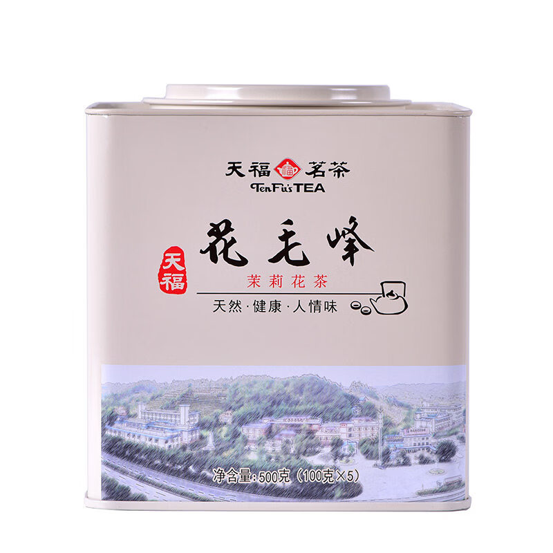天福茗茶（TenFu’s TEA）茉莉花茶 四川茉莉花茶花毛峰口粮茶罐装500g送礼自饮 天福花毛峰500g