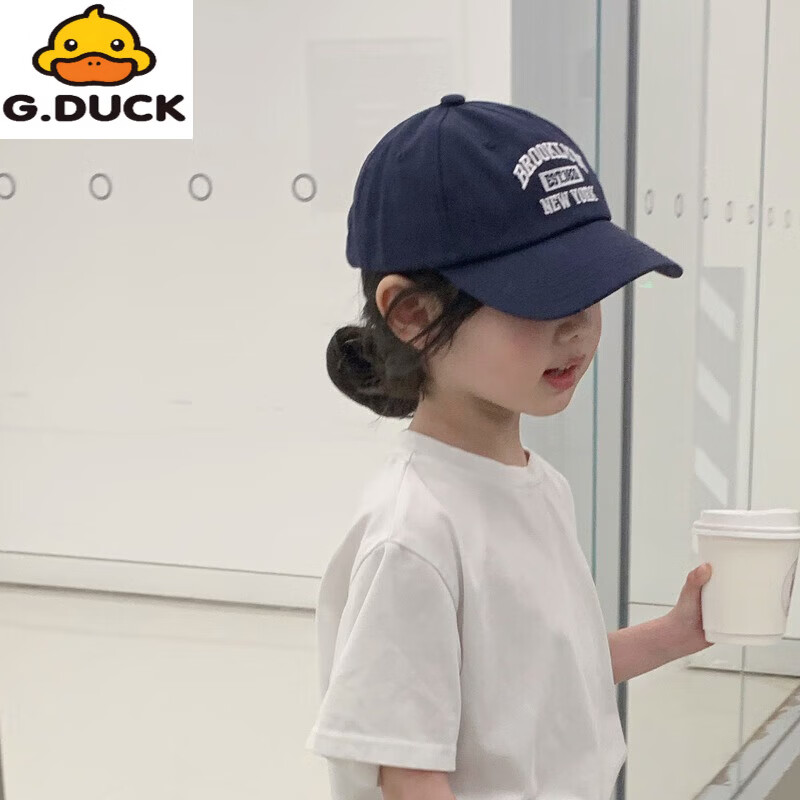 G.duck棒球帽子春秋季字母刺绣男女孩2024新夏天防晒宝宝遮阳儿童鸭舌帽 藏青 3-12岁 x 建议头围46-54cm(可调