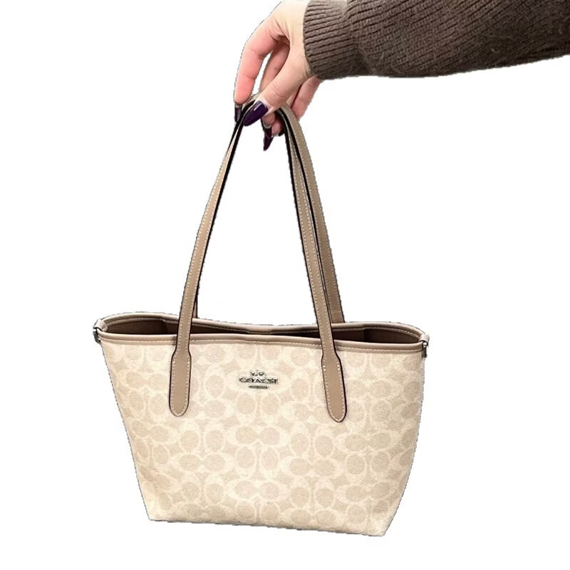 奥莱蔻家City23小托特包经典老花菜篮子单肩手提斜挎通勤时尚女包 老花棕+飞机盒礼袋