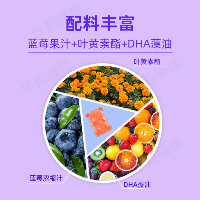 华北耀佳DHA蓝莓叶黄素酯软糖凝胶糖果适合儿童成人中老年护眼保护眼睛 DHA叶黄素 30粒*3瓶
