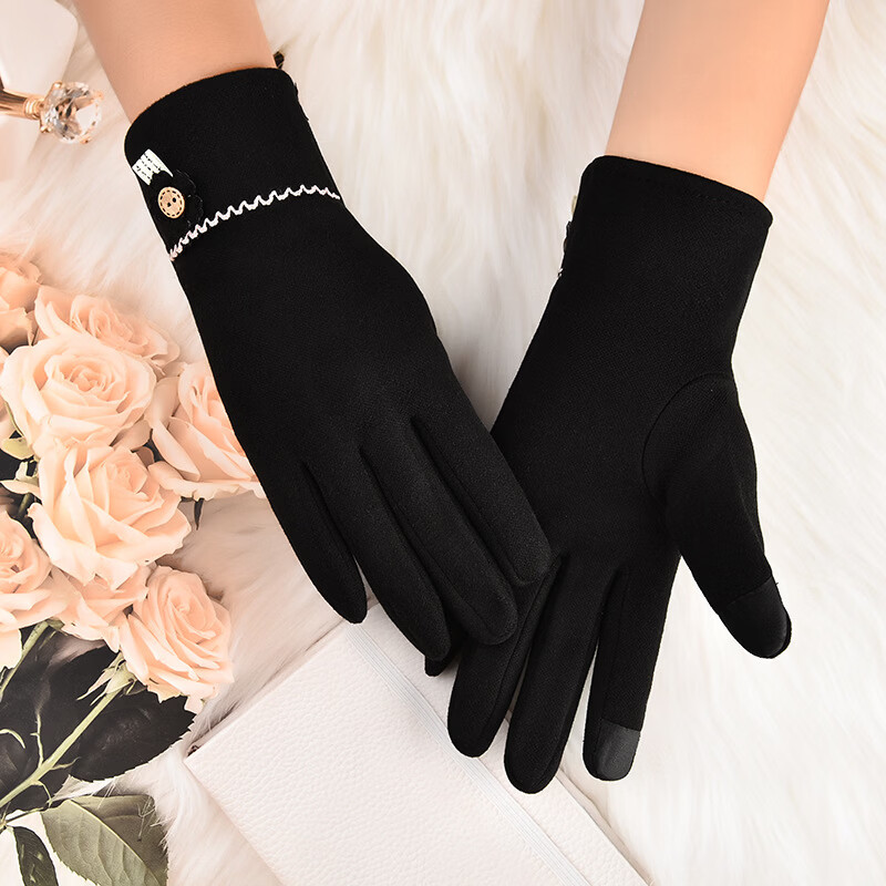 【厂家直发】女保暖手套秋冬手套女士加绒触摸屏手套骑车休闲冬季 红色 均码