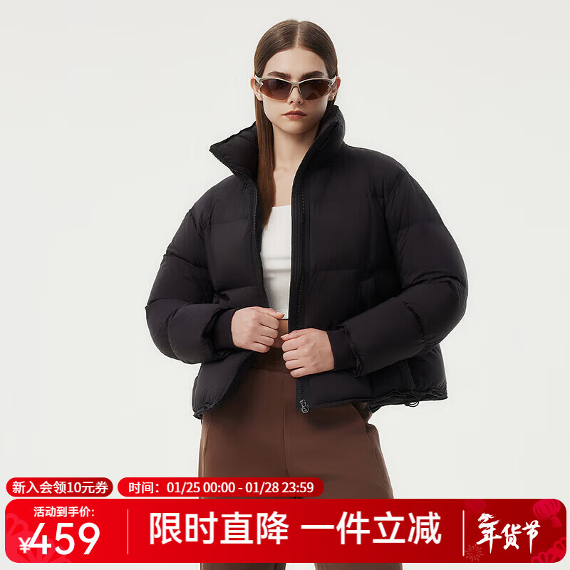 坦博尔泡芙小个子穿搭羽绒服女短款立领宽松保暖外套TBF530378Z 黑色 M (165)