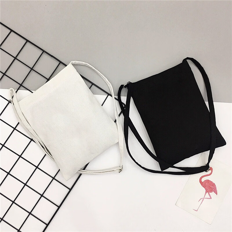 【甄选直发】帆布袋单肩包简约手机袋女纯色斜跨包手绘迷你斜挎包 粉色空白小斜挎 18*23