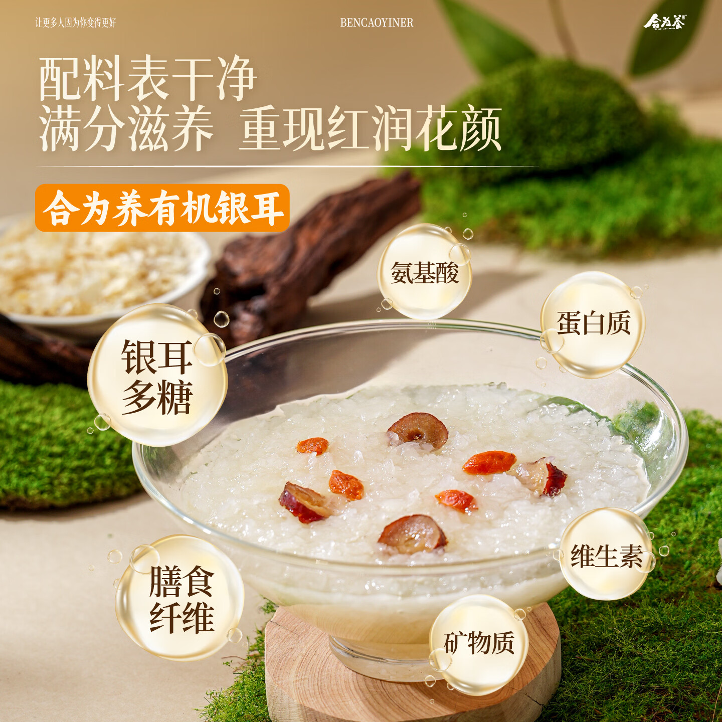 合为养本草栽培有机银耳正品免洗免煮冲泡即食银耳羹营养早餐滋补品 有机银耳 80g*1罐
