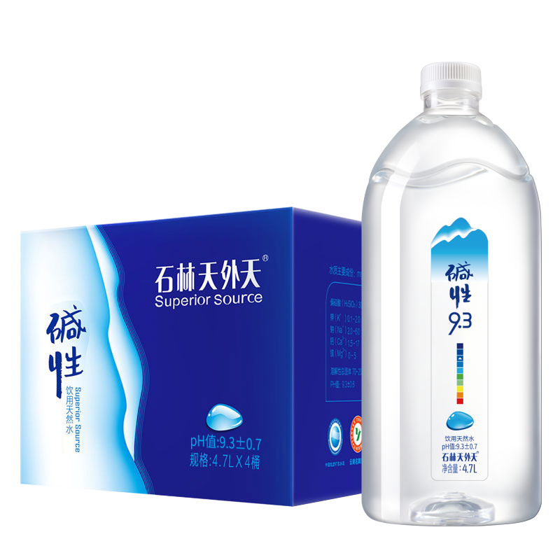 石林天外天 云南天然碱性水 矿泉水 4.7L*4瓶12箱装 无气低钠饮用水 整箱