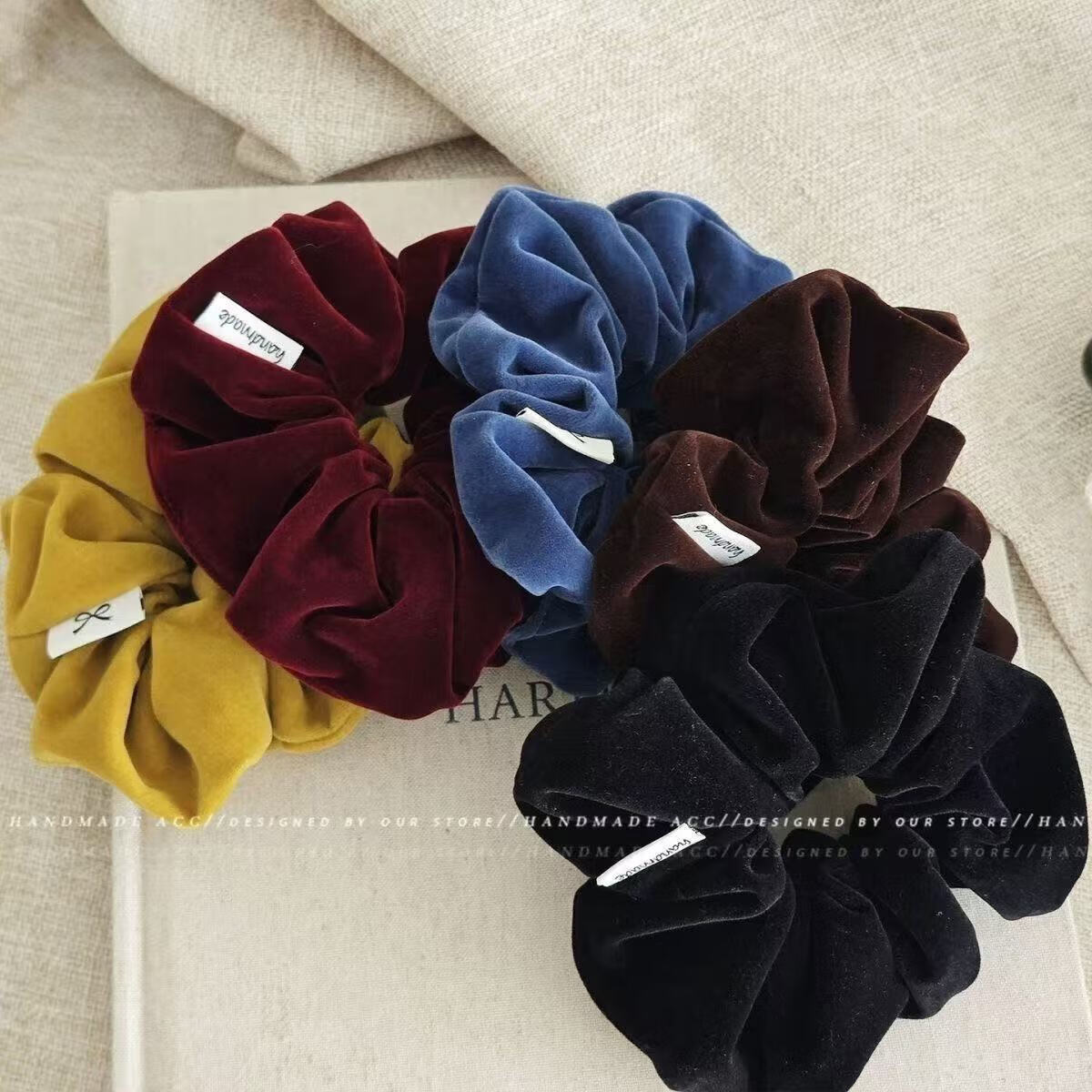 复古丝绒大肠发圈女扎马尾头绳高级感丸子头发绳2025儿童皮筋发饰 2个#酒红+黑色