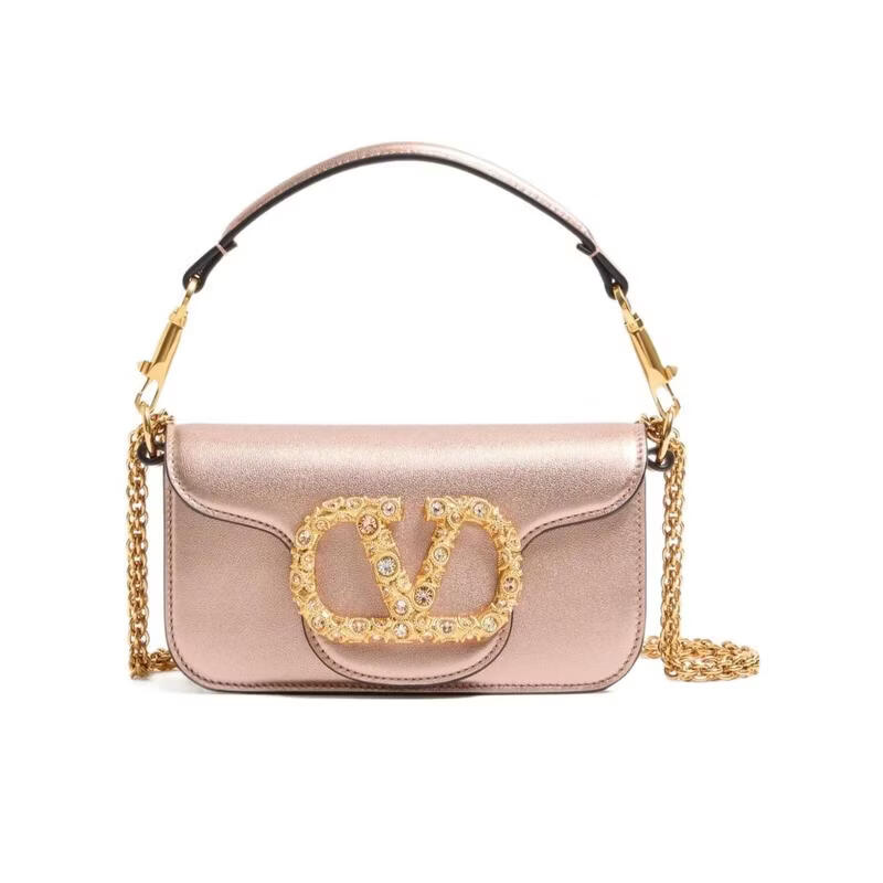 華倫天奴(Valentino)女士單肩包可肩背可斜挎可手提可拆卸鏈條金屬鏈條 裸色 均碼