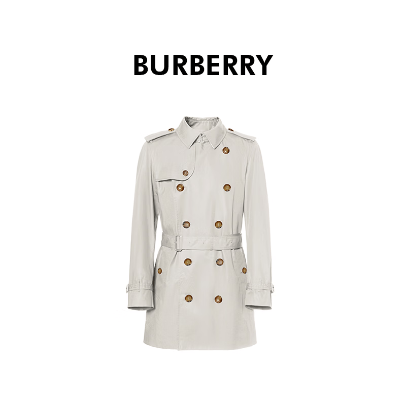 BURBERRY巴宝莉新款男士白色棉质饰系带双排扣翻领风衣80842141 50 父亲节