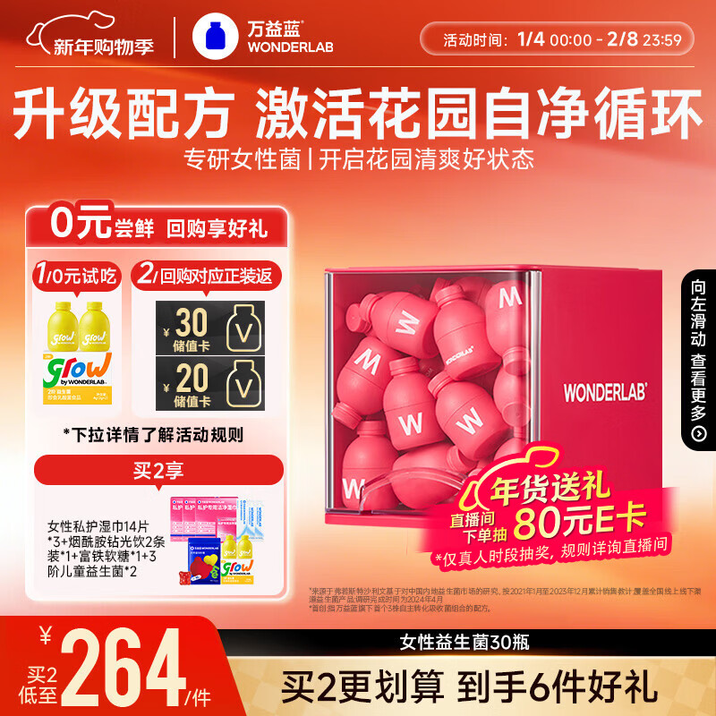 万益蓝WonderLab 蔓越莓女性益生菌30瓶 炎科孕妇理症调益生菌粉