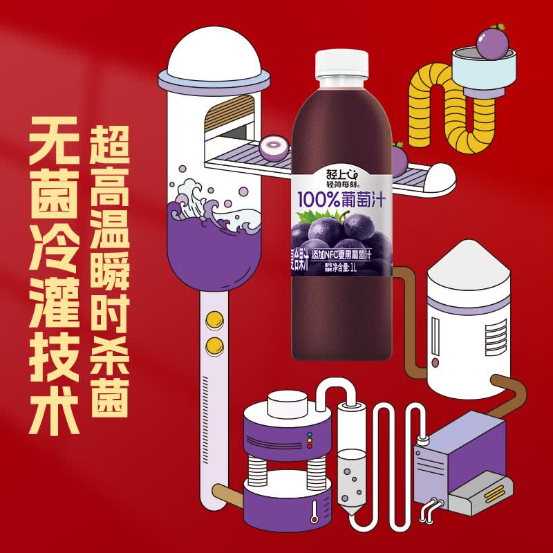 小轻甘轻上橙汁/苹果汁/葡萄汁/芒果汁0脂肪100%果汁含量饮料年货礼盒装 轻上葡萄汁果汁礼盒1L*2瓶