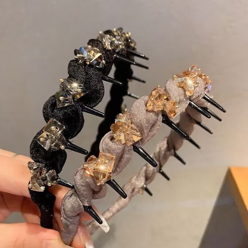 【精选品质】轻奢新款水钻波浪网红发箍防滑发卡时尚气质头箍齿梳 2 星空纱黑色发箍【灰色水晶】
