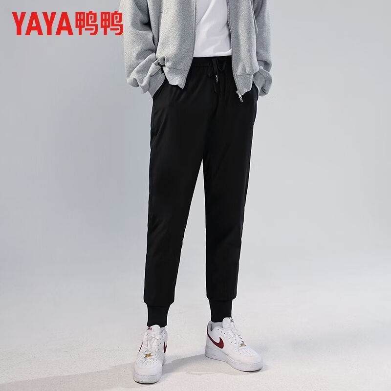 鸭鸭(YAYA)保暖鹅绒羽绒裤冬季黑色大码束脚运动男女同款休闲长裤潮 黑色(鹅绒) L 100-120斤