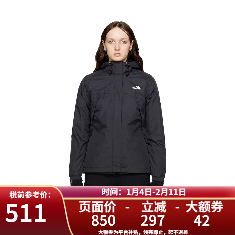 北面北面美版女款W ANTORA防风防水透气连帽冲锋衣夹克 JK3-黑色 L