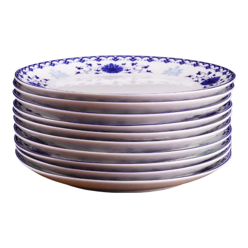 錦鳯景德鎮(zhèn)飯碗面碗湯碗大碗骨瓷盤子餐盤骨碟魚盤西餐盤家用玲瓏纏蓮 6英寸月光盤10個