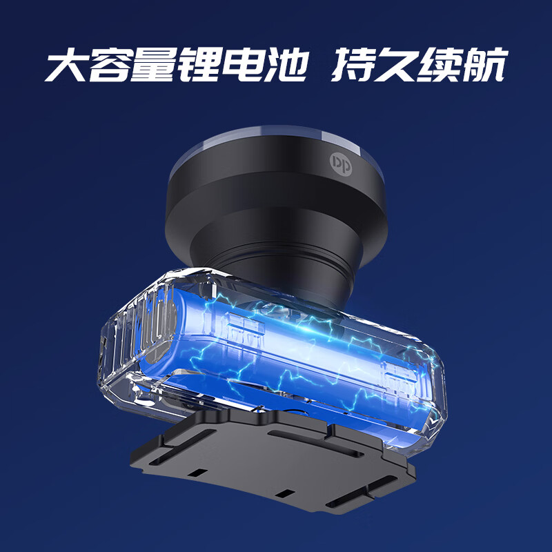 久量(DP)LED强光手电筒充电头灯超亮远射头戴式夜钓鱼灯户外专用露营工地 黑色【1200毫安+三档可调+typec充电】
