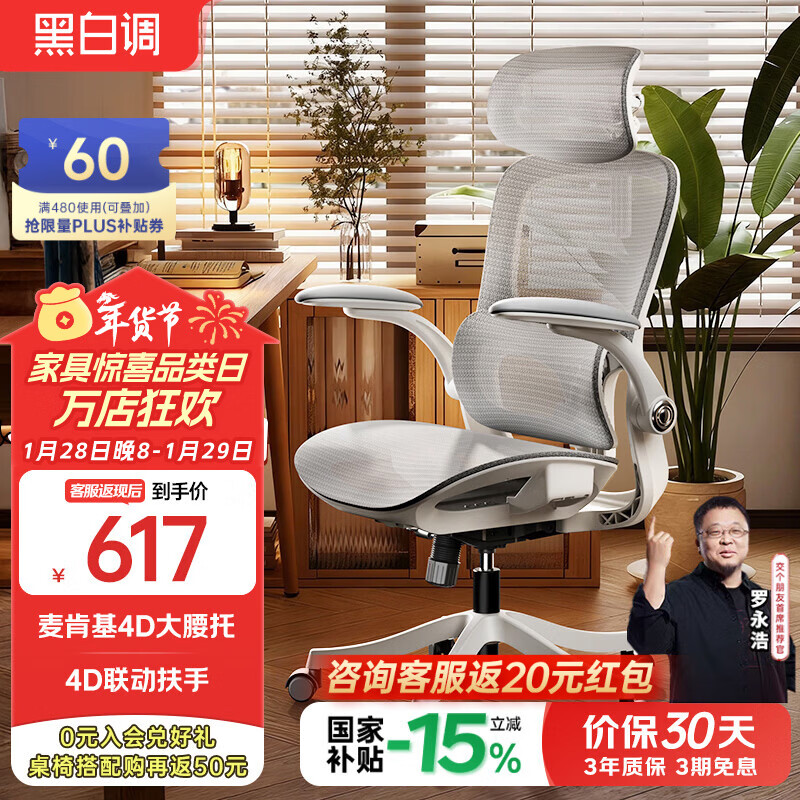 黑白调P2 Pro二代人体工学椅电脑椅办公椅电竞椅子人工力学座椅4D腰托