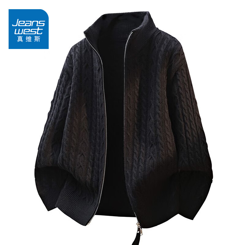 真维斯（Jeanswest）官方美拉德针织衫外套男士秋冬季美式男生复古男款毛衣 黑色 【官方正品】 4XL 【建议165-180斤】