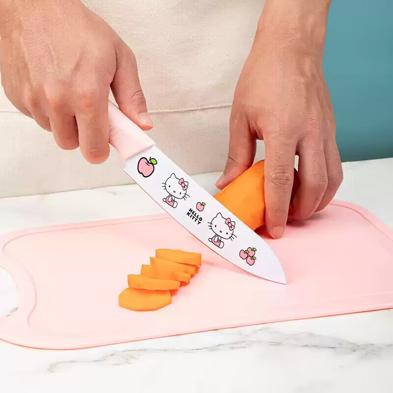 【精选厂家】HelloKitty厨房菜刀菜板组合套装宿舍家用切菜切肉刀 【粉色】卡通猫咪-超值7件套