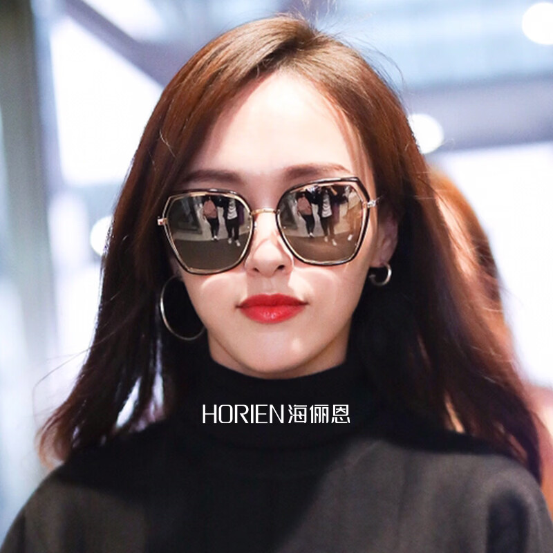 海俪恩墨镜女防紫外线防晒偏光太阳镜大脸显瘦开车高级驾驶镜N6621 N16P水银膜(唐嫣同款)