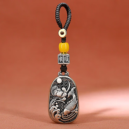 999银年年有余汽车钥匙扣手工足银锦鲤鱼挂件男女车内挂饰 999纯银年