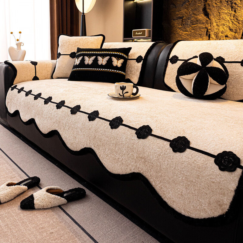 正圣沙发垫子高档沙发巾轻奢2025年流行四季通用劳伦斯皮沙发专用垫 异形维纳斯-米白 70cm*70cm (可用作扶手和靠背)