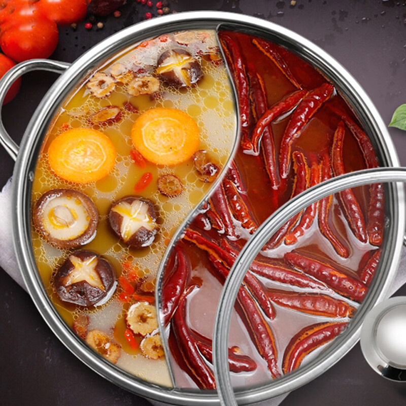 EWIWE不锈钢涮锅火锅家用双耳带盖简单汤锅大容量鸳鸯电磁炉煤气炉 鸳鸯锅/大容量/全不锈钢材质 28cm