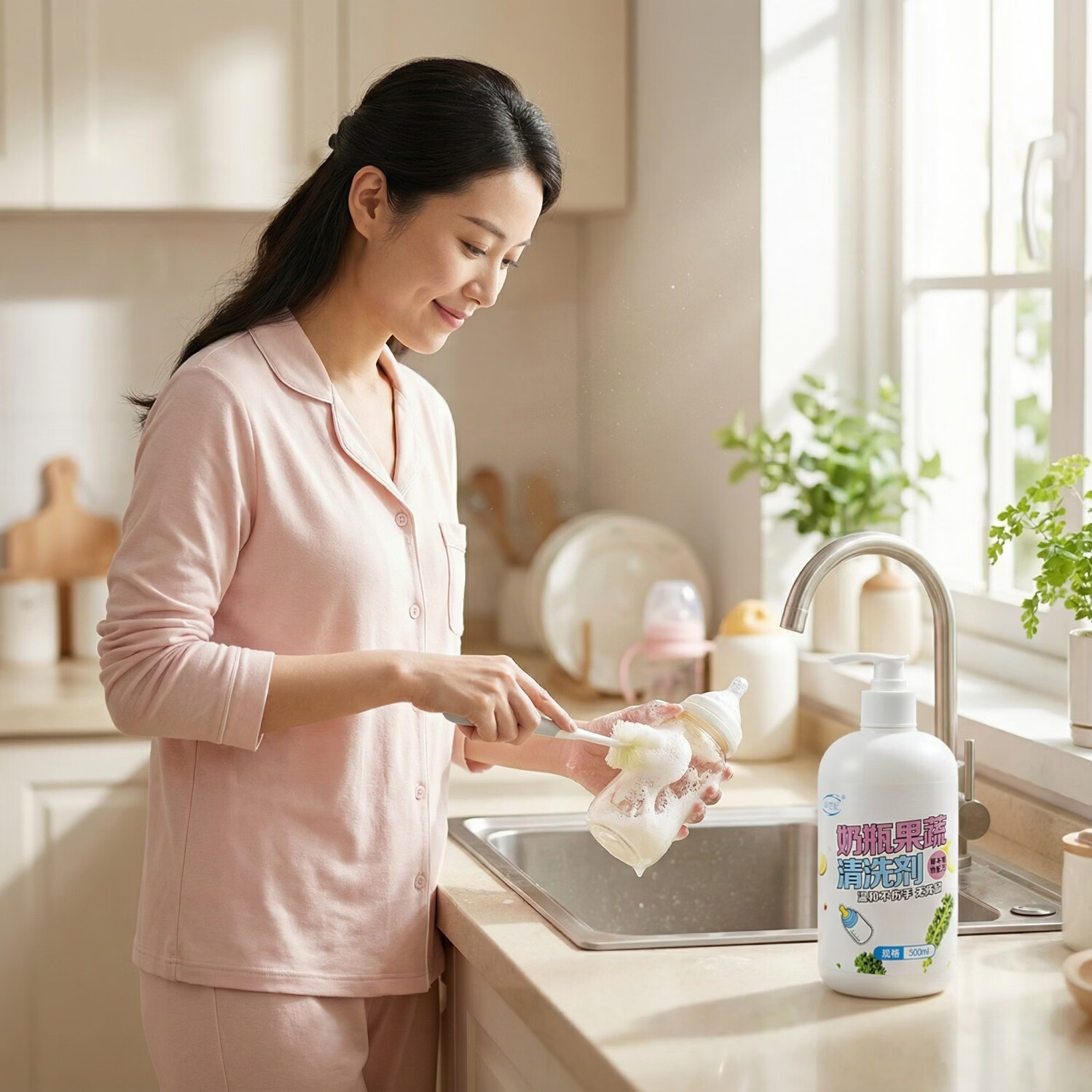 芈世纪【精确控量】奶瓶果蔬清洗剂清新果香安全无残留宝宝餐具果蔬清洁 芈世纪奶瓶果蔬清洗剂5瓶*500ML
