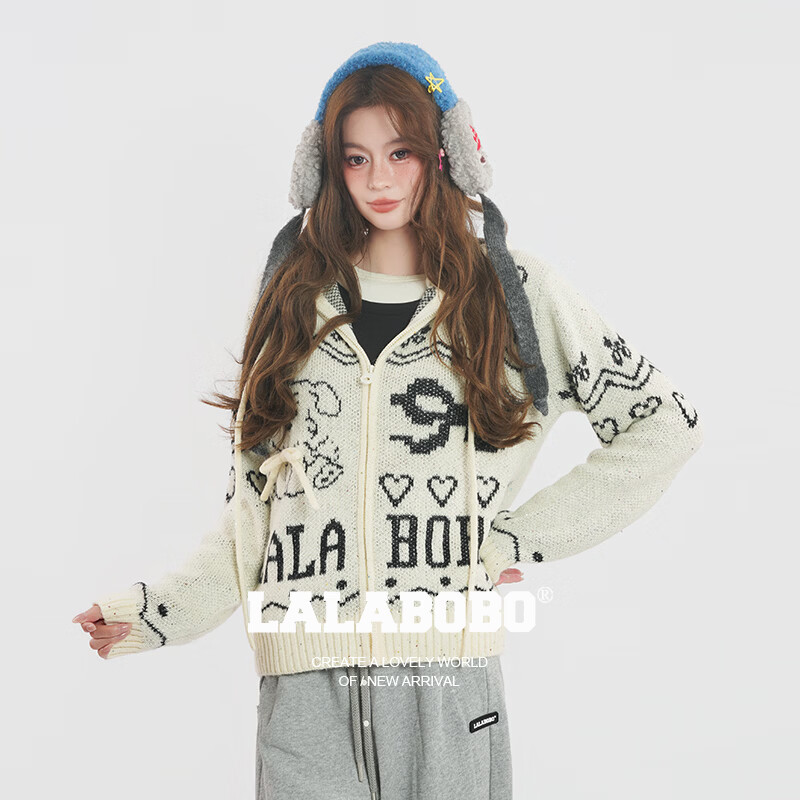 LALABOBO【商场同款】毛织开衫25年秋冬新潮原创针织慵懒风保暖女装外套 黑色 M